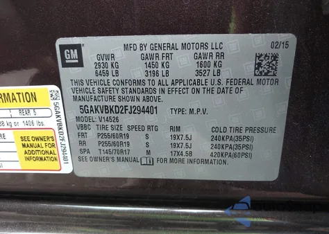 2015 Buick Enclave Leather z USA, uszkodzony, nr VIN 5GAKVBKD2FJ294401